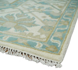 Custom Made Hand Knotted Oriental Oushak Ivory and Blue Wool Area Rug