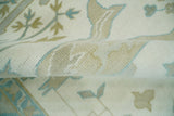 Custom Made Hand Knotted Oriental Oushak Ivory and Blue Wool Area Rug