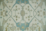 Custom Made Hand Knotted Oriental Oushak Ivory and Blue Wool Area Rug