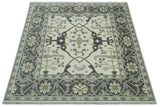 Custom made Hand Knotted Oriental Oushak Ivory, Charcoal and Olive Wool Area Rug