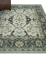 Custom made Hand Knotted Oriental Oushak Ivory, Charcoal and Olive Wool Area Rug