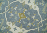 Custom Made Hand Knotted Oriental Oushak Ivory, Charcoal and Olive Wool Area Rug