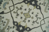 Custom made Hand Knotted Oriental Oushak Ivory, Charcoal and Olive Wool Area Rug
