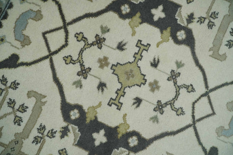 Custom made Hand Knotted Oriental Oushak Ivory, Charcoal and Olive Wool Area Rug
