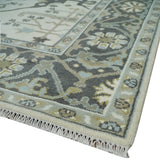Custom made Hand Knotted Oriental Oushak Ivory, Charcoal and Olive Wool Area Rug