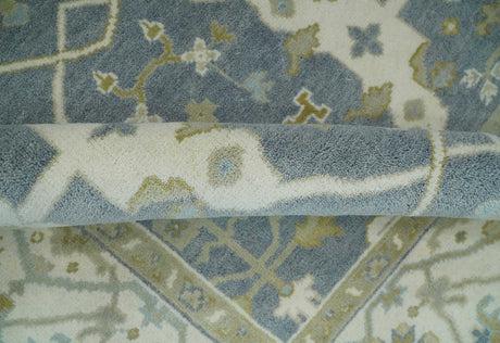 Custom Made Hand Knotted Oriental Oushak Ivory, Charcoal and Olive Wool Area Rug