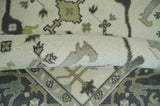 Custom made Hand Knotted Oriental Oushak Ivory, Charcoal and Olive Wool Area Rug