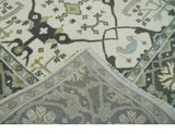 Custom made Hand Knotted Oriental Oushak Ivory, Charcoal and Olive Wool Area Rug