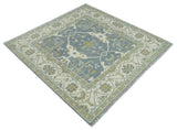 Custom Made Hand Knotted Oriental Oushak Ivory, Charcoal and Olive Wool Area Rug