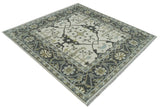 Custom made Hand Knotted Oriental Oushak Ivory, Charcoal and Olive Wool Area Rug