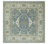 Custom Made Hand Knotted Oriental Oushak Ivory, Charcoal and Olive Wool Area Rug