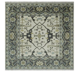 Custom made Hand Knotted Oriental Oushak Ivory, Charcoal and Olive Wool Area Rug