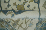 Custom Made Hand Knotted Oriental Oushak Ivory, Teal and Beige Wool Area Rug