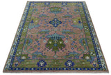 Custom Made Hand knotted Peach, Green and Blue Antique Design Area Rug