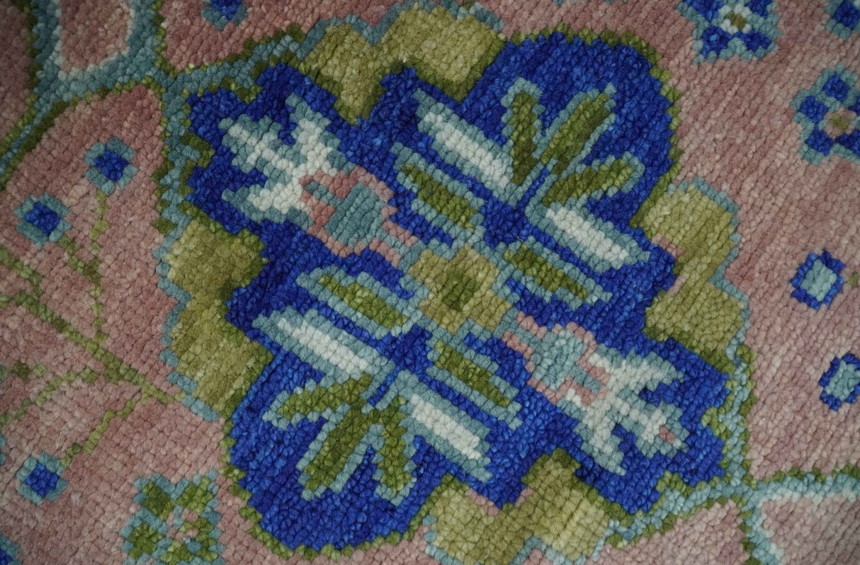 Custom Made Hand knotted Peach, Green and Blue Antique Design Area Rug