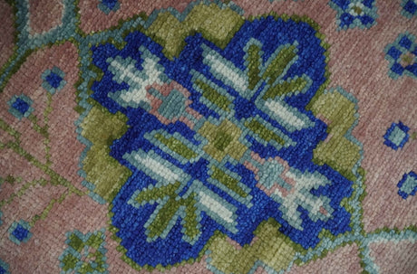 Custom Made Hand knotted Peach, Green and Blue Antique Design Area Rug