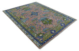 Custom Made Hand knotted Peach, Green and Blue Antique Design Area Rug