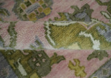 Custom Made Hand Knotted Peach, Ivory and Olive Traditional Style Wool Area Rug