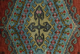 Custom Made Hand Knotted Red, Blue and Olive Traditional Antique Style Wool Rug