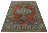 Custom Made Hand Knotted Red, Blue and Olive Traditional Antique Style Wool Rug