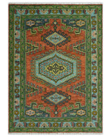 Custom Made Hand Knotted Red, Blue and Olive Traditional Antique Style Wool Rug