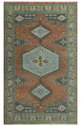 Custom Made Hand Knotted Red, Blue and Olive Traditional Antique Style Wool Rug