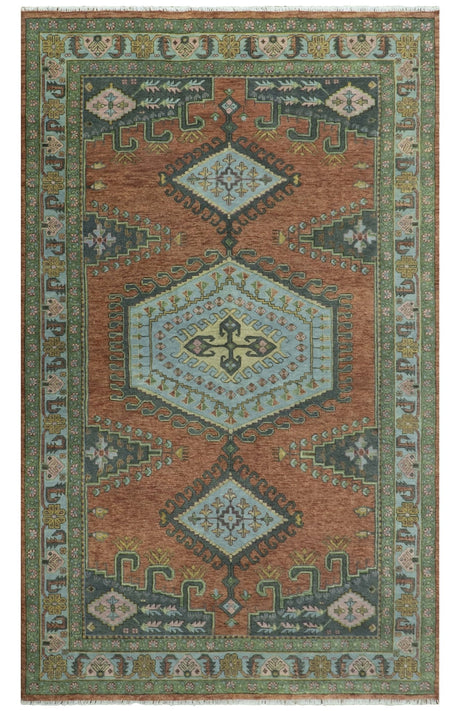 Custom Made Hand Knotted Red, Blue and Olive Traditional Antique Style Wool Rug