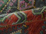 Custom Made Hand Knotted Red, Blue and Olive Traditional Antique Style Wool Rug