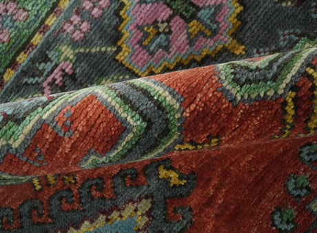 Custom Made Hand Knotted Red, Blue and Olive Traditional Antique Style Wool Rug