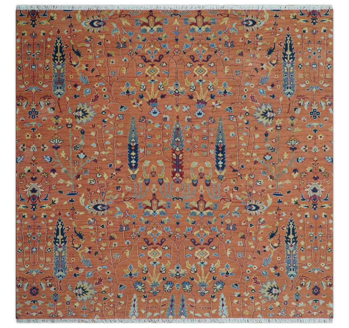 custom Made Hand Knotted Rust and Beige Traditional Turkish Knot Oushak Wool Rug