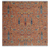 custom Made Hand Knotted Rust and Beige Traditional Turkish Knot Oushak Wool Rug