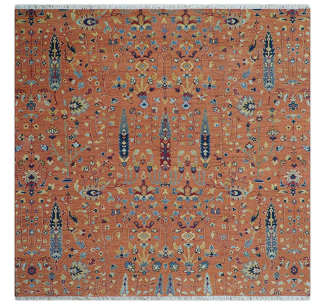 custom Made Hand Knotted Rust and Beige Traditional Turkish Knot Oushak Wool Rug