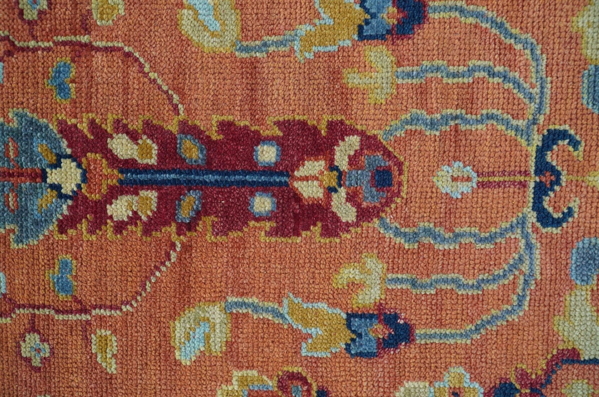 custom Made Hand Knotted Rust and Beige Traditional Turkish Knot Oushak Wool Rug