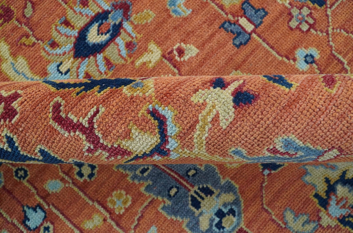custom Made Hand Knotted Rust and Beige Traditional Turkish Knot Oushak Wool Rug