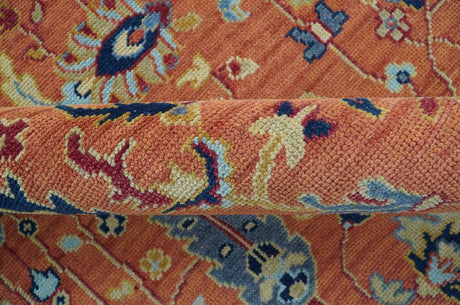 custom Made Hand Knotted Rust and Beige Traditional Turkish Knot Oushak Wool Rug