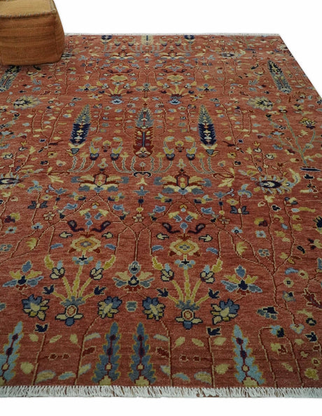 custom Made Hand Knotted Rust and Beige Traditional Turkish Knot Oushak Wool Rug
