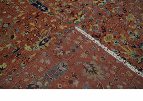 custom Made Hand Knotted Rust and Beige Traditional Turkish Knot Oushak Wool Rug