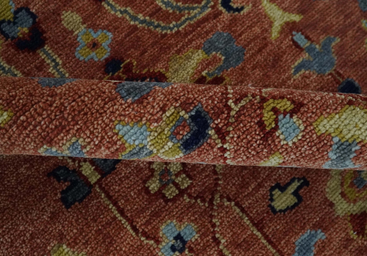 custom Made Hand Knotted Rust and Beige Traditional Turkish Knot Oushak Wool Rug