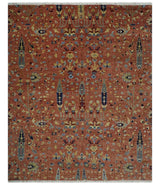 custom Made Hand Knotted Rust and Beige Traditional Turkish Knot Oushak Wool Rug