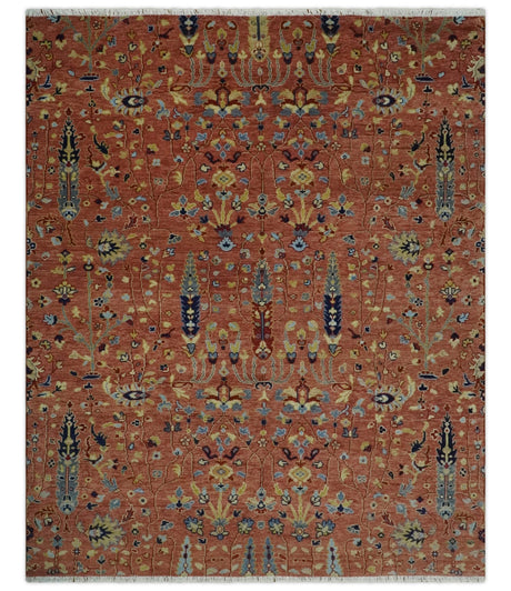 custom Made Hand Knotted Rust and Beige Traditional Turkish Knot Oushak Wool Rug