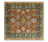 Custom Made Hand Knotted Rust and Black Traditional Wool Rug