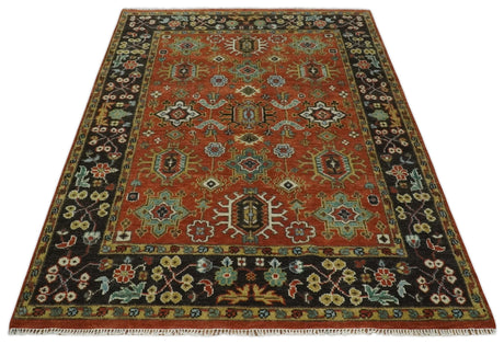 Custom Made Hand Knotted Rust and Black Traditional Wool Rug