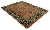 Custom Made Hand Knotted Rust and Black Traditional Wool Rug