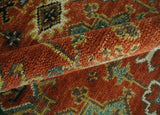 Custom Made Hand Knotted Rust and Black Traditional Wool Rug