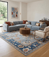 Custom Made Hand Knotted Silver and Blue Colorful Traditional Oushak Wool Area Rug