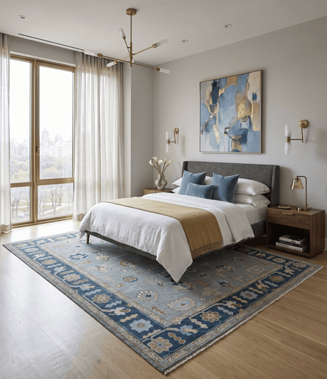 Custom Made Hand knotted Silver and Blue Traditional Oushak wool Area Rug
