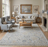 Custom Made Hand Knotted Silver and Blue Traditional Oushak Wool Rug