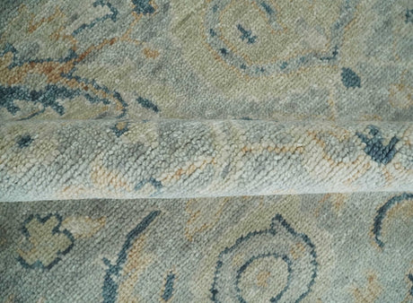 Custom Made Hand Knotted Silver and Blue Traditional Oushak Wool Rug