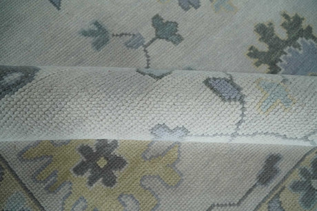 Custom Made Hand Knotted Silver, Blue and Beige Traditional Oushak Wool Area Rug