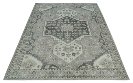 Custom Made Hand Knotted Silver, Charcoal and Ivory Traditional Medallion Wool Area Rug